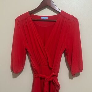 Draper James Red Wrap-Style Long Sleeve Dress